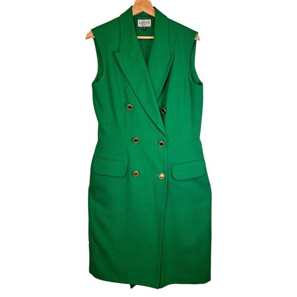 Kasper for ASL Green Sleeveless Blazer Wrap Dress Gold Buttons Size 10 - Picture 1 of 7